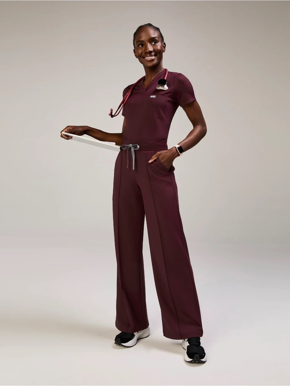 FIGS FORMx Women’s Size Small Sona V-Neck Scrub Top in Burgundy NWOT - Picture 2 of 11
